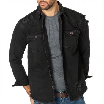 Funny Saying Men's Vintage Denim Shirt Distressed - Cool Quote Black Denim Shirt - Best Print Denim Shirt for Men