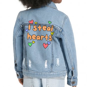 I Steal Hearts Toddler Denim Jacket - Cute Heart Jean Jacket - Illustration Denim Jacket for Kids