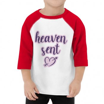 Heaven Sent Toddler Baseball T-Shirt - Angel 3/4 Sleeve T-Shirt - Heart Print Kids' Baseball Tee
