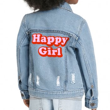 Happy Girl Toddler Denim Jacket - Graphic Jean Jacket - Cute Design Denim Jacket for Kids
