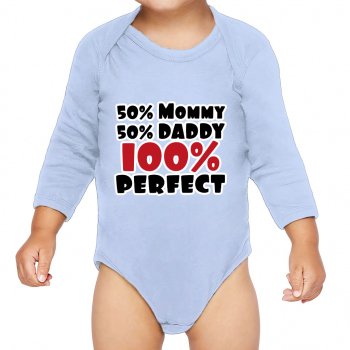 50 Mommy 50 Daddy 100 Perfect Baby Long Sleeve Onesie - Trendy Baby Long Sleeve Bodysuit - Cute Baby One-Piece