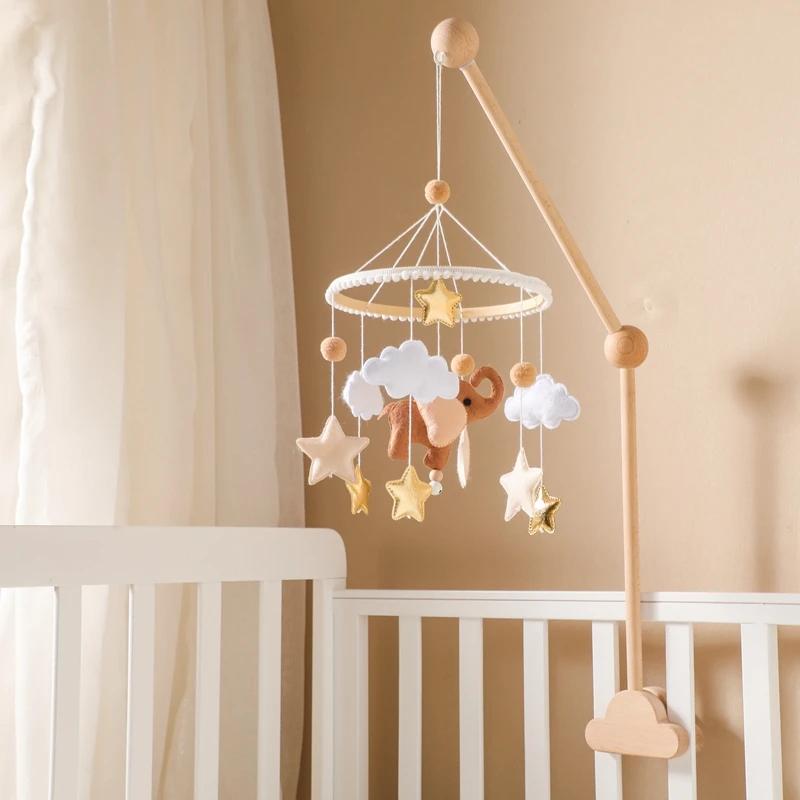 Wooden Baby Crib Mobile Rattle with Music and Cartoon Elephant Design view 2