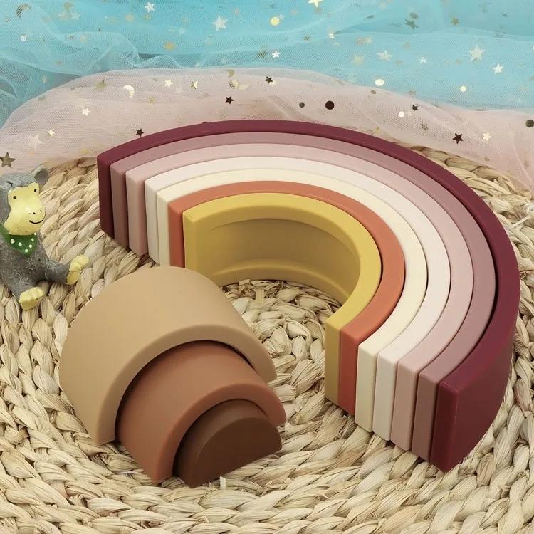 10-Piece Silicone Rainbow Stacking Toy Set – Montessori Sensory Blocks view 2