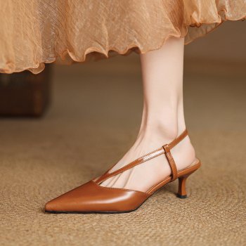 Elegant Women’s Genuine Leather Pointed Toe Thin Heel Sandals