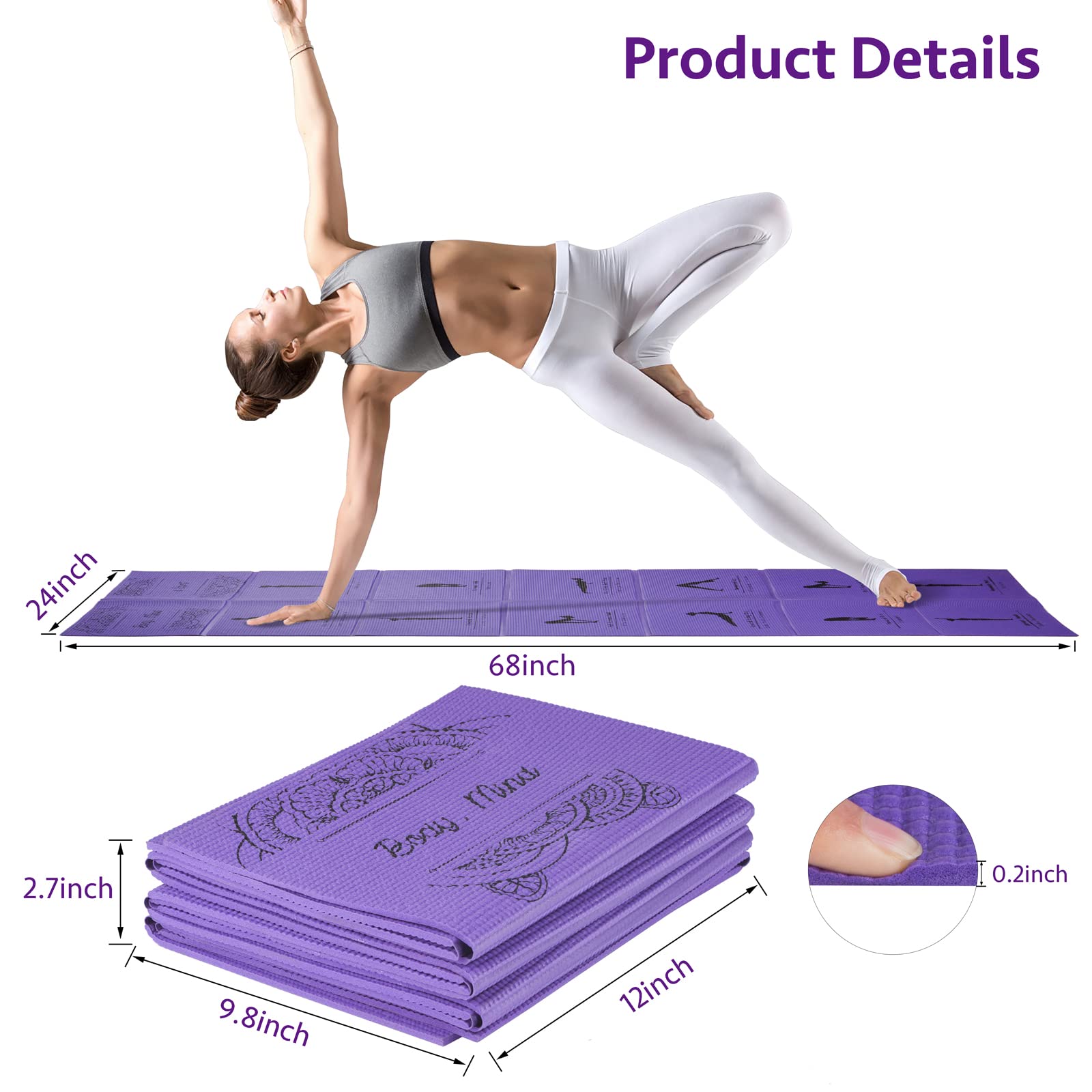 Foldable Non-Slip Travel Yoga Mat for Women with Stretch Strap, 5mm Thick - Image 7