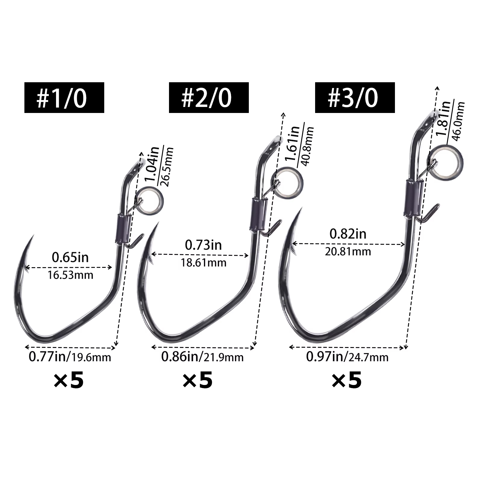 15Pcs Five each size