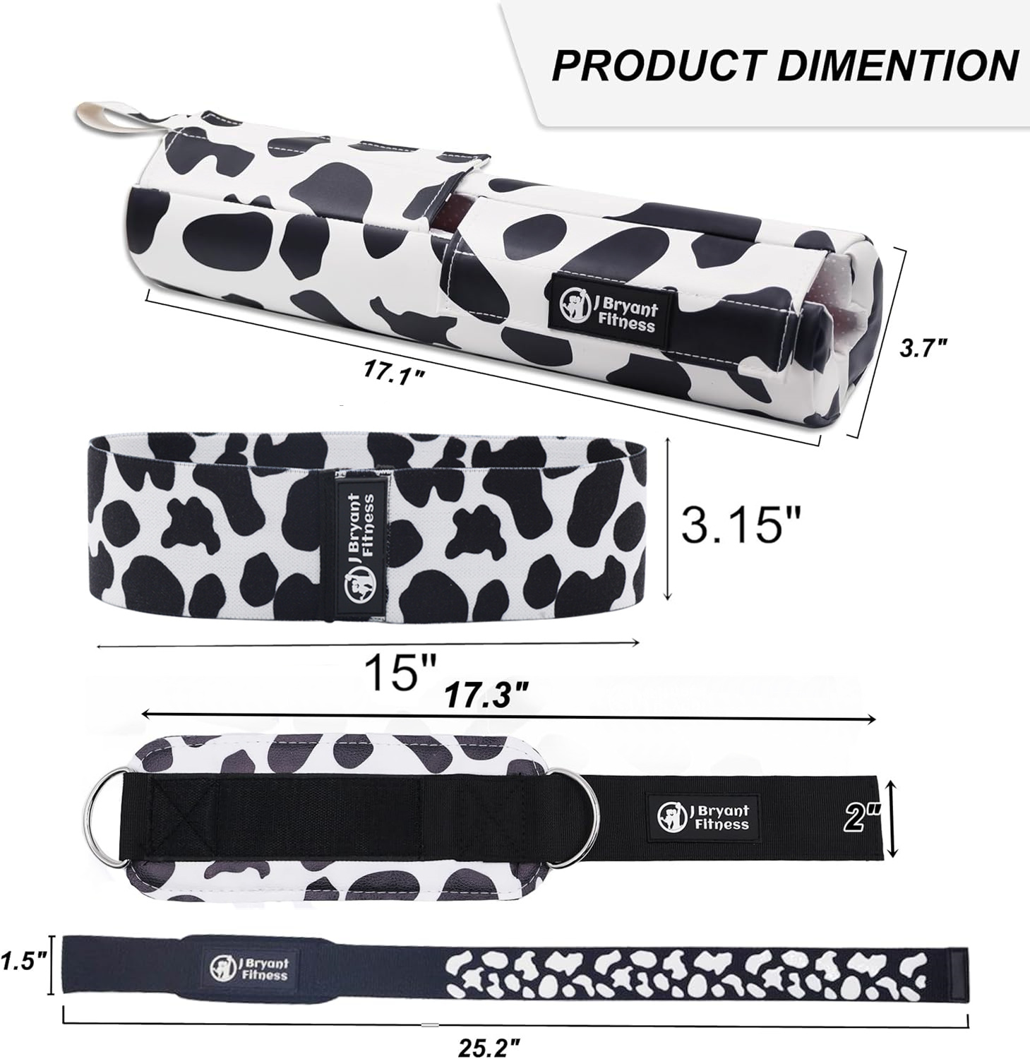 Barbell Pad & Gym Accessories Set – Cow Print, Ankle Straps, Wrist Straps & Hip Band - Image 7