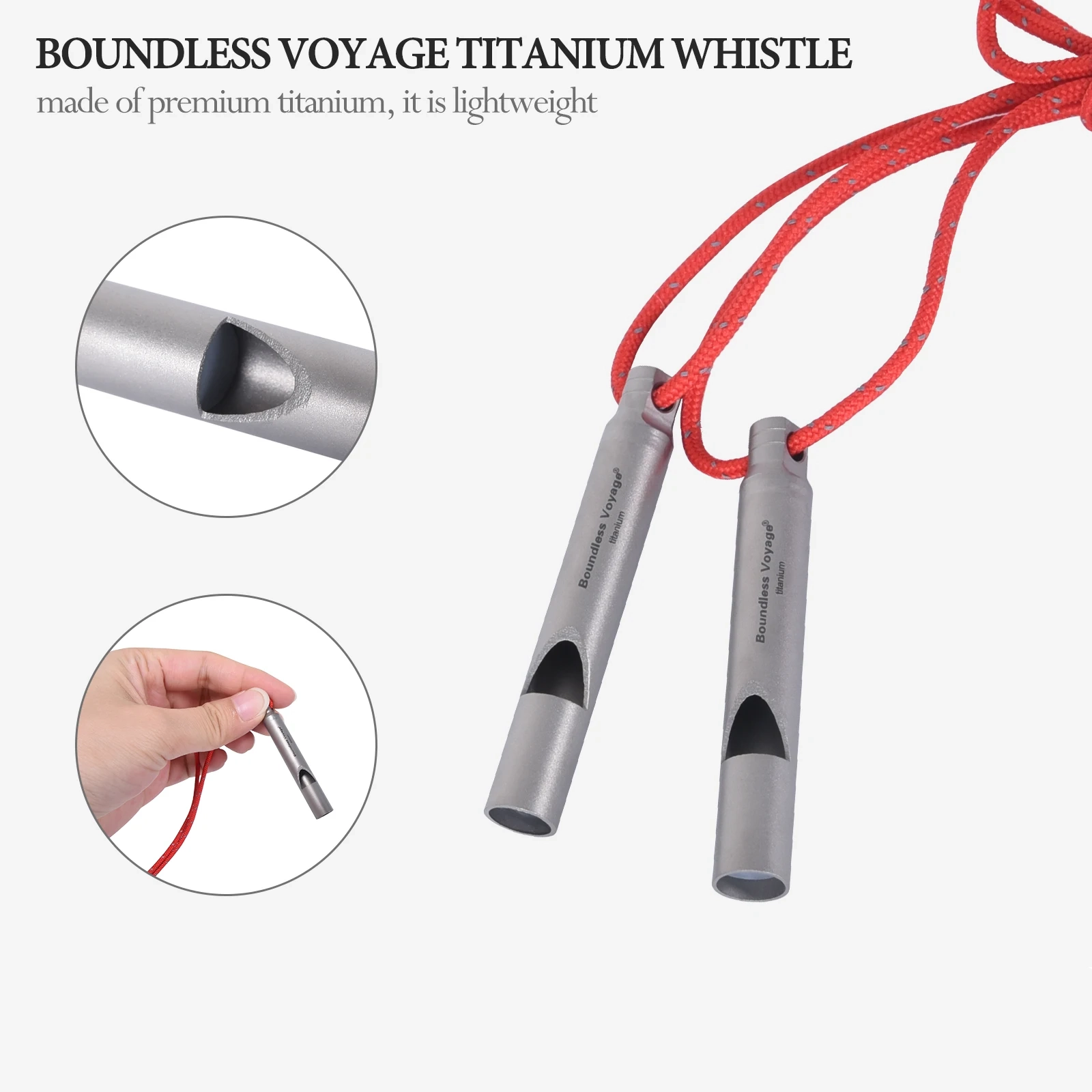 Ultra-Light Titanium Emergency Whistle with Lanyard for Outdoor Survival - Image 2