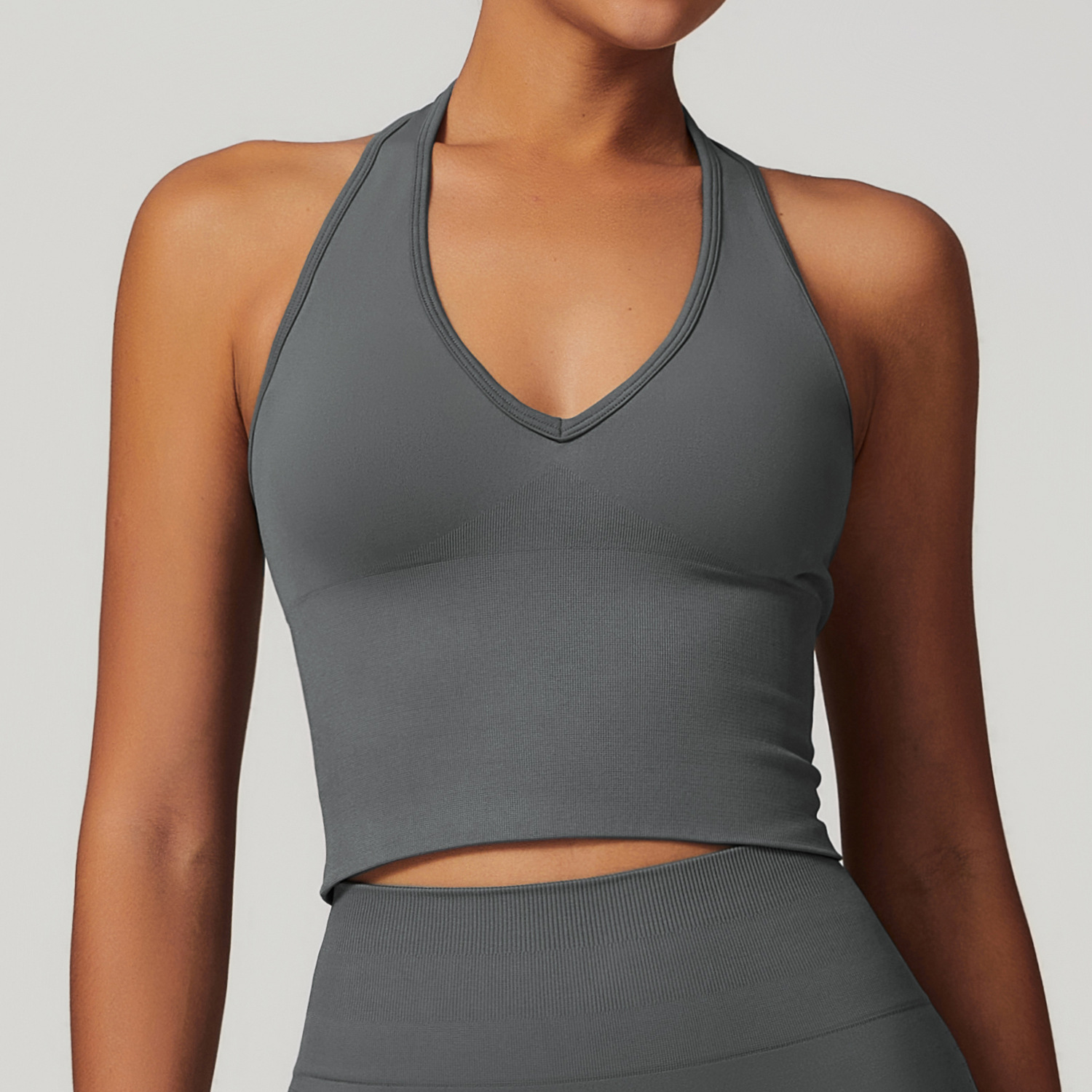 Seamless Open Back Sports Bra – Workout Crop Top with Neck Strap Support - Image 6