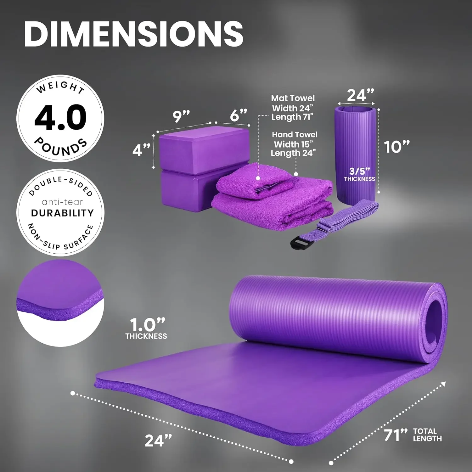 7-Piece Yoga Set with Mat, Blocks, Strap, Towels & Knee Pad – All-in-One Kit - Image 6