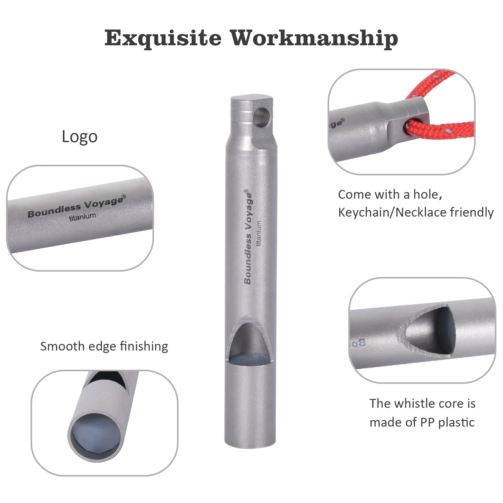Ultra-Light Titanium Emergency Whistle with Lanyard for Outdoor Survival - Image 4
