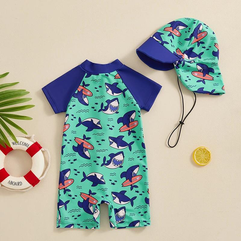 Baby Boy Zip-Up Rash Guard Swimsuit with Sun Hat - Image 7