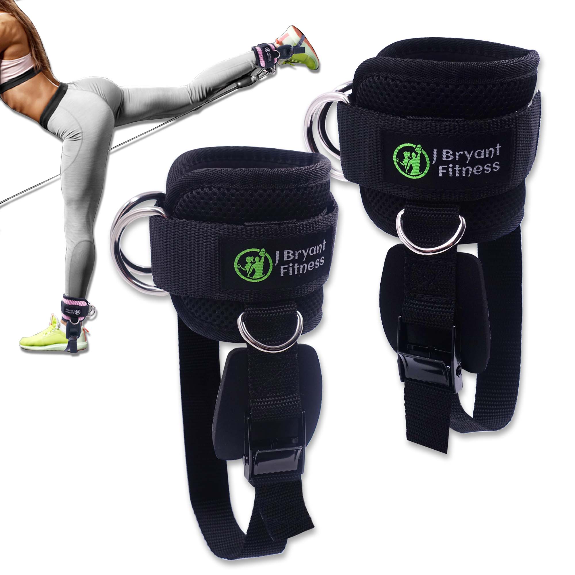 Adjustable Ankle Straps with 4 D-Rings for Cable Machines, Glute & Leg Training