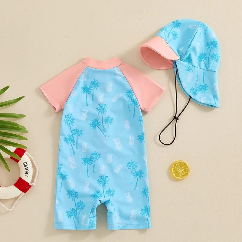 Baby Boy Zip-Up Rash Guard Swimsuit with Sun Hat - Image 4