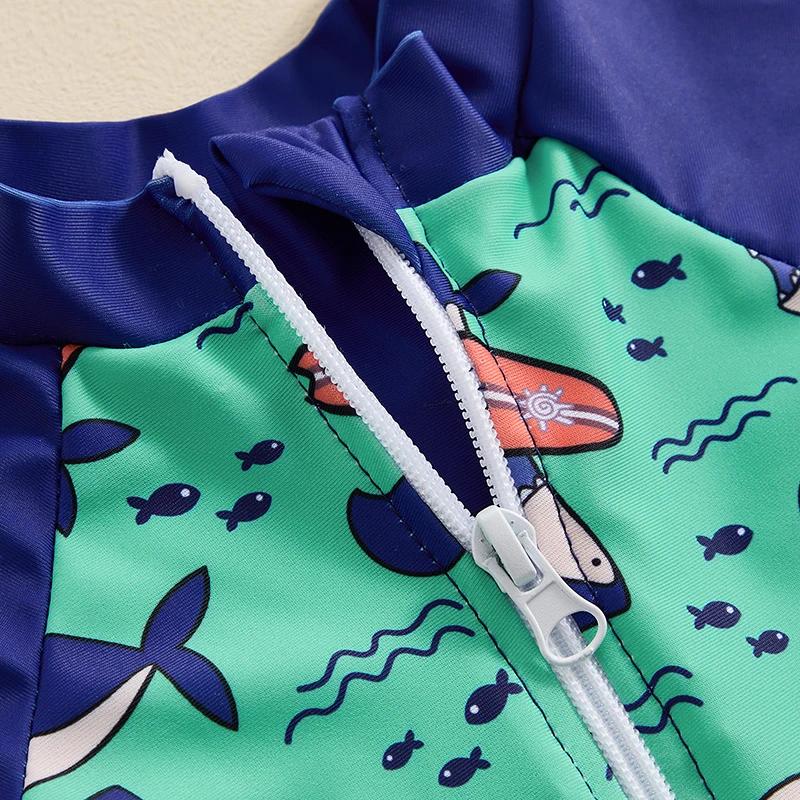 Baby Boy Zip-Up Rash Guard Swimsuit with Sun Hat - Image 8