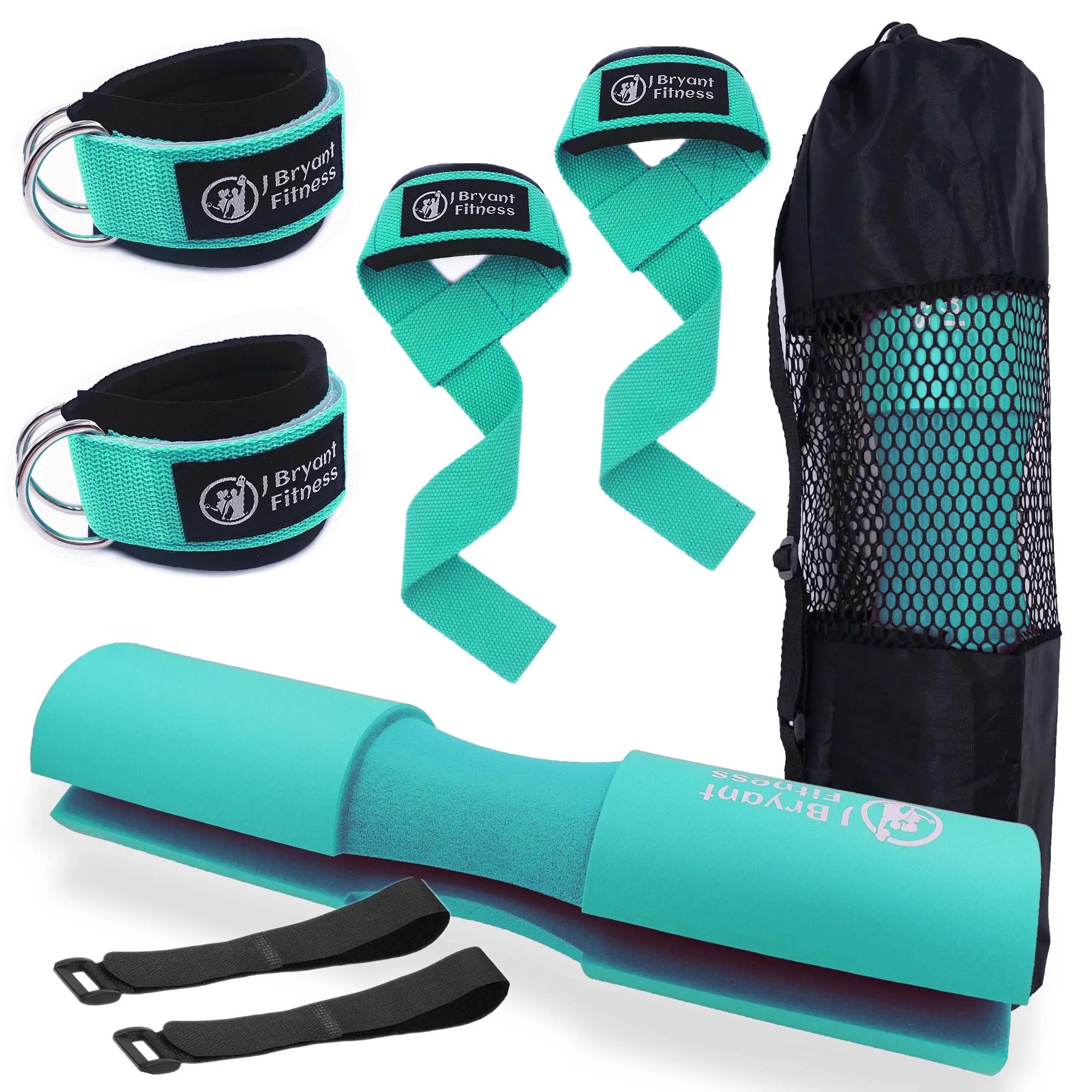 Barbell Pad Set with Ankle & Lifting Straps for Squats, Hip Thrusts & Deadlifts