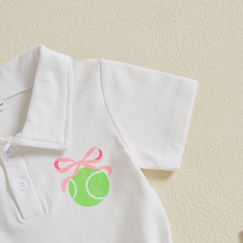 Toddler Girl Tennis Outfit with Bow Print Top and A-Line Skirt 2-Piece Set - Image 8