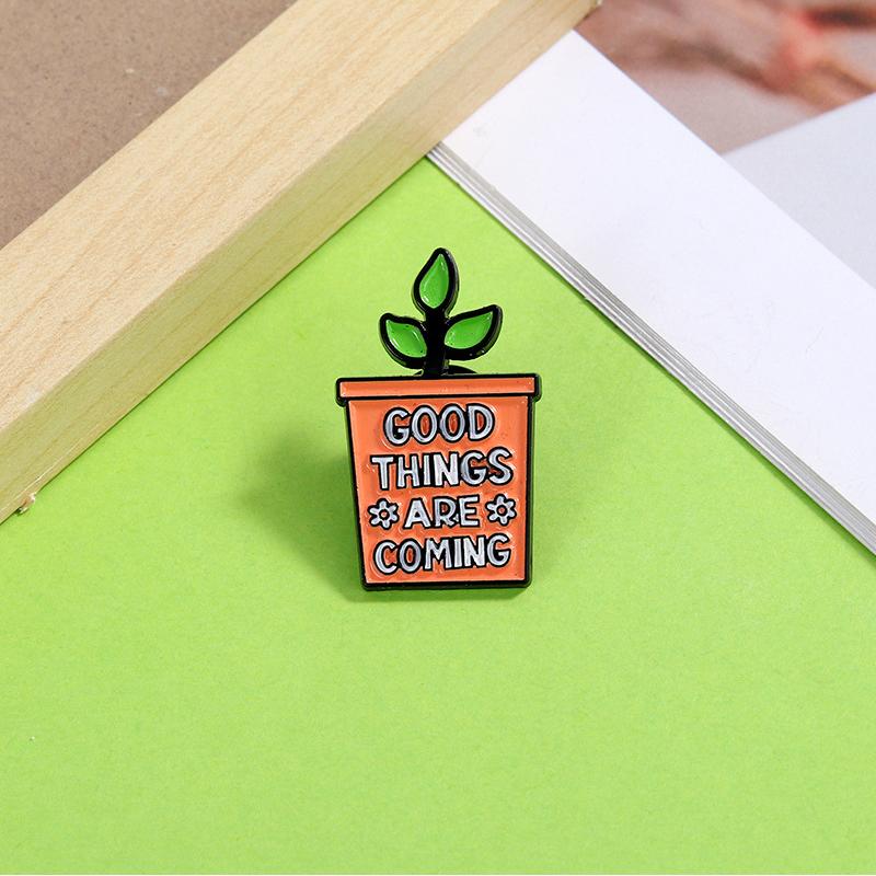 Creative Green Potted Plant Enamel Brooch view 4