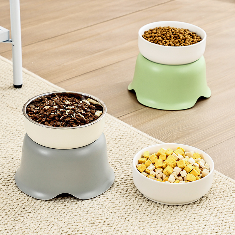 Elevated Ceramic Stainless Steel Cat Dog Bowl Anti-Tip Flower Design Feeder view 2