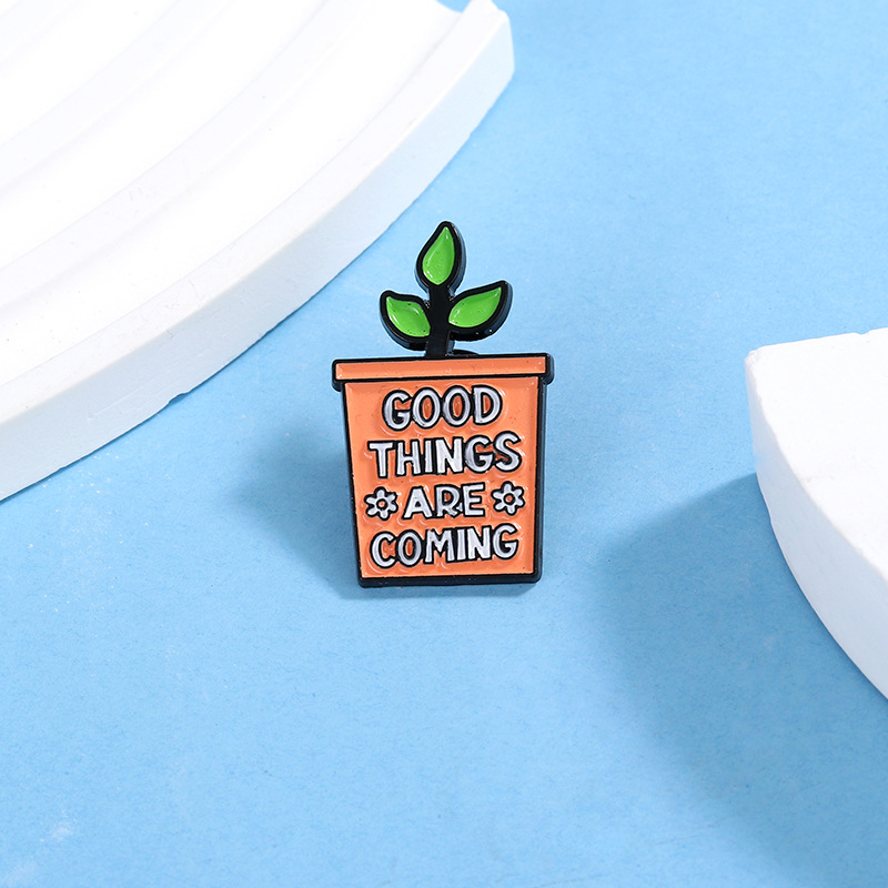 Creative Green Potted Plant Enamel Brooch view 2