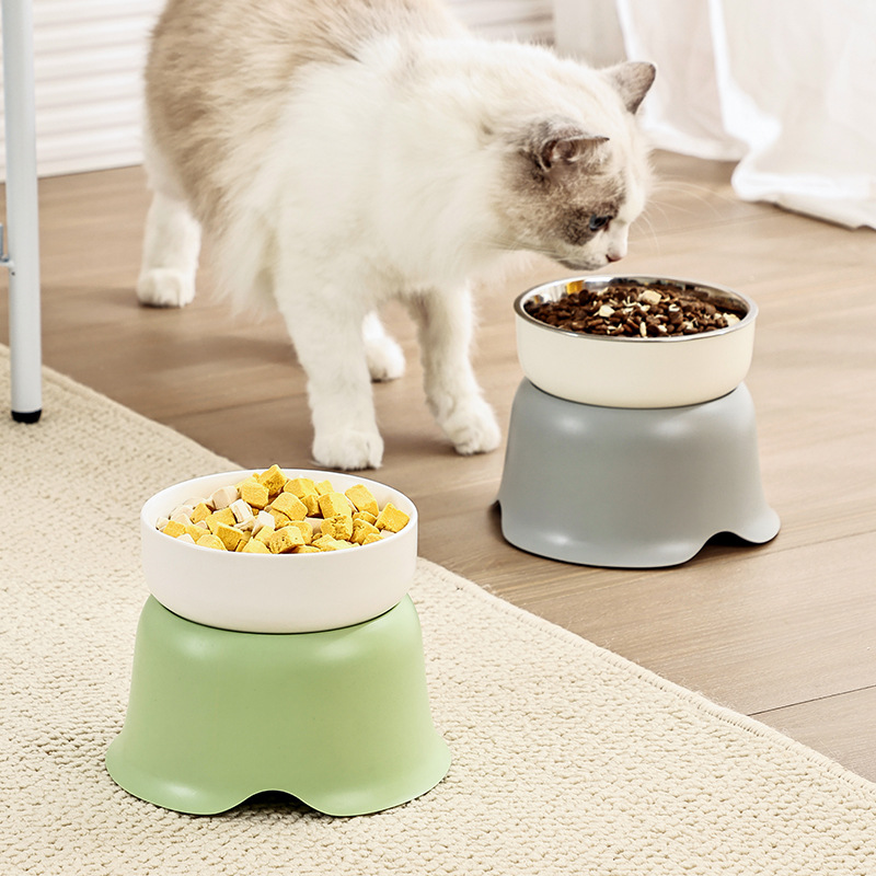 Elevated Ceramic Stainless Steel Cat Dog Bowl Anti-Tip Flower Design Feeder view 4