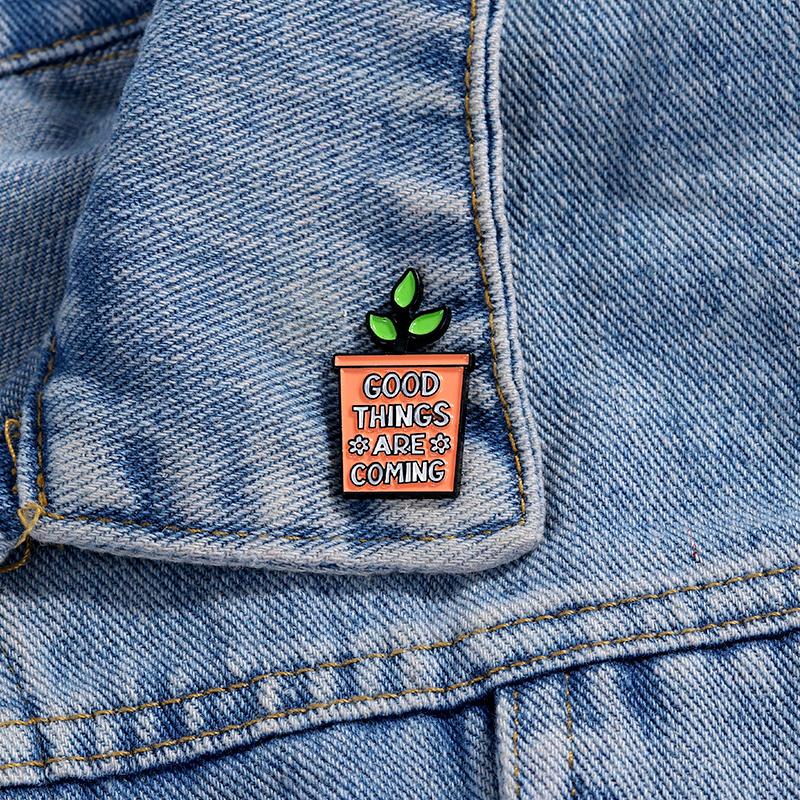 Creative Green Potted Plant Enamel Brooch view 6