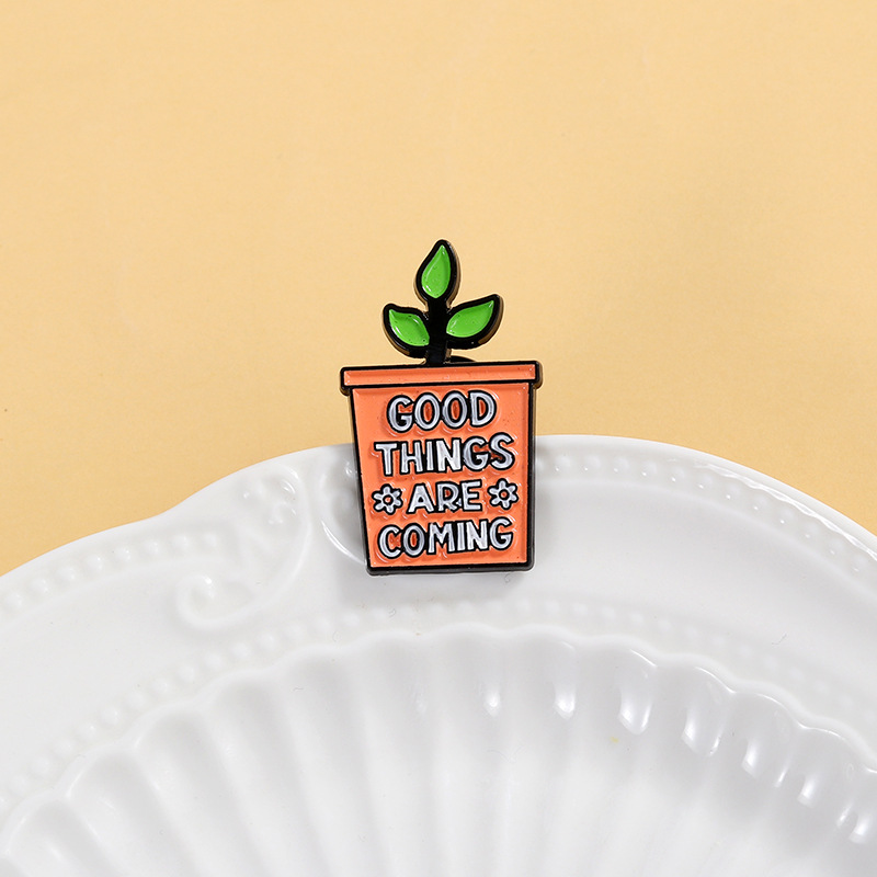 Creative Green Potted Plant Enamel Brooch view 3