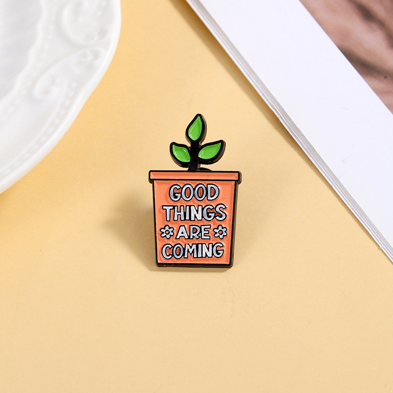 Creative Green Potted Plant Enamel Brooch view 5