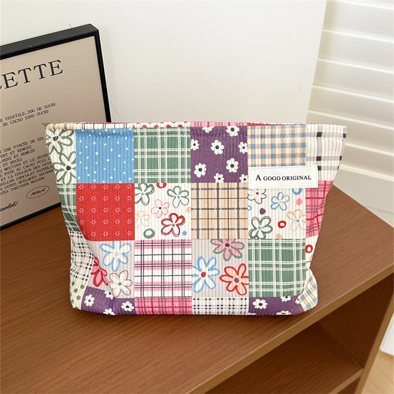 Floral Corduroy Travel Cosmetic Bag for Women view 2