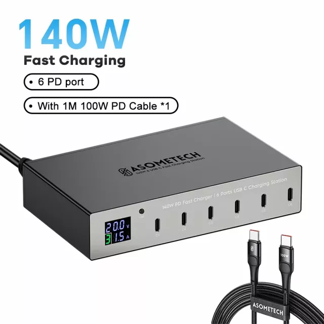 140W 6-Port USB-C Fast Charging Station with PD3.0 & QC3.0 view 2