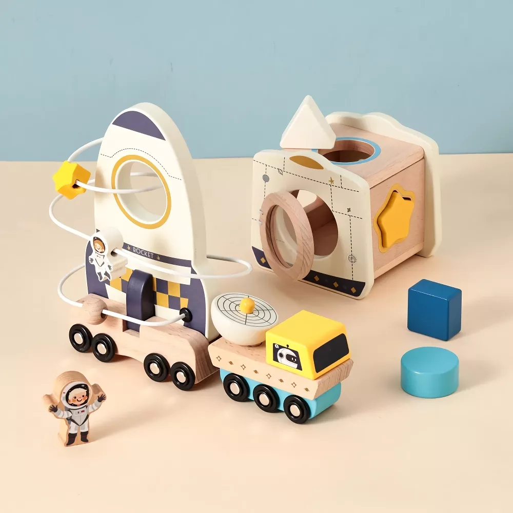 Wooden Astronaut Space Toys Montessori Rocket Puzzle Set