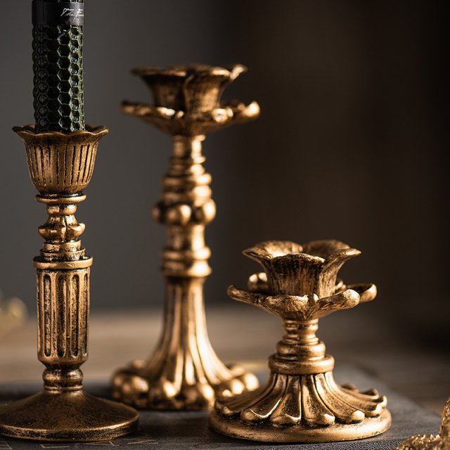 Antique French Retro Resin Candlestick Holder Set