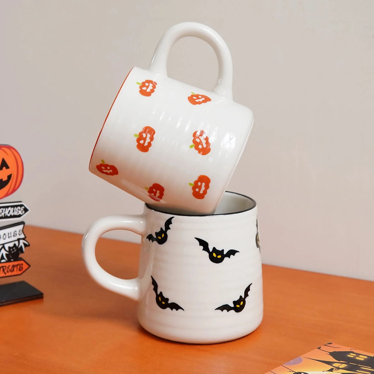Halloween Ceramic Mug - Pumpkin & Bat Pattern Espresso Cup for Drinks & Decor - Image 5
