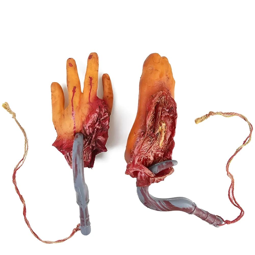 Halloween Bloody Severed Hand and Foot with Hook – Scary Hanging Decoration - Image 2
