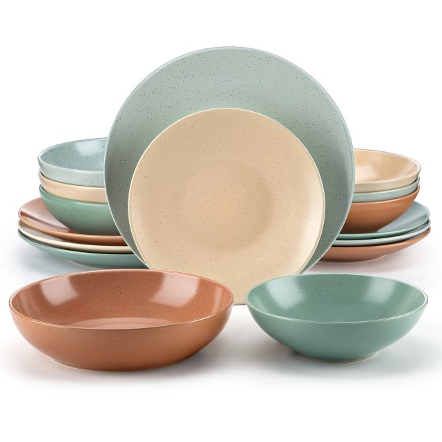 Embossed Stoneware Tableware Set – Dinner, Dessert, and Soup Plates with Bowls