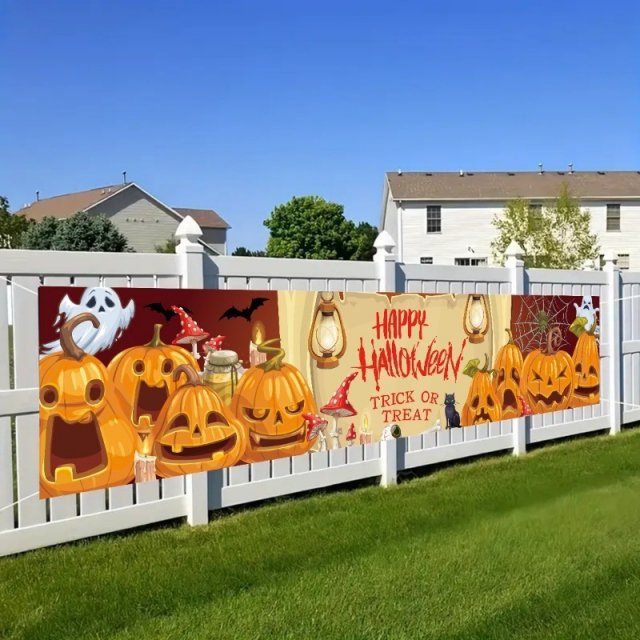 Retro Ghost Pumpkin Banner for Halloween Yard and Porch Decorations