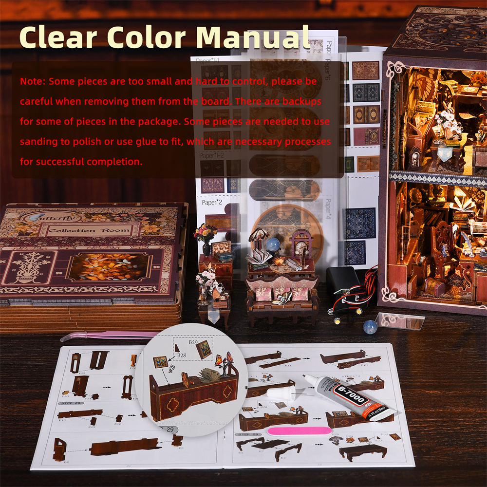 3D Butterfly Book Nook Kit - DIY Wooden Dollhouse Model - Image 3