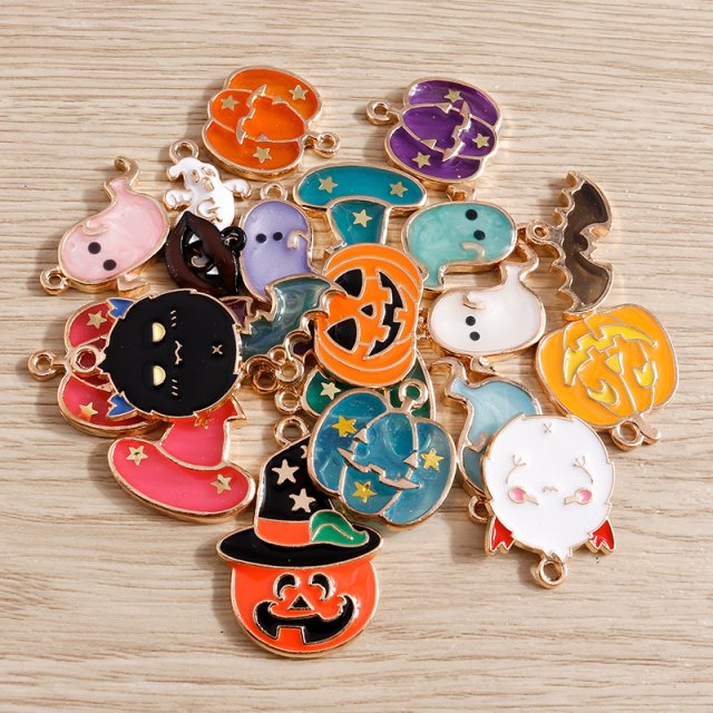 10pcs Enamel Halloween Charms Pumpkin Bat Ghost Pendants for DIY Jewelry