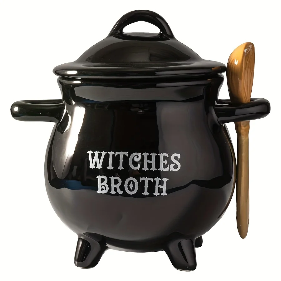 Witches Brew Cauldron Mug with Lid & Spoon Set - Large Ceramic Stockpot Mug - Image 4