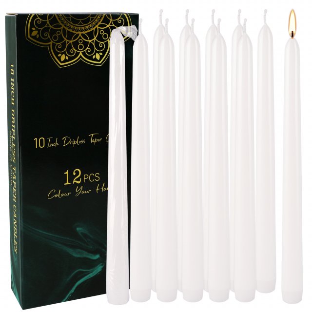 12 Pcs White Drip-Free Taper Candles