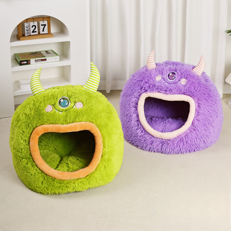 Cozy Monster Pet Bed – Enclosed Cat & Dog House