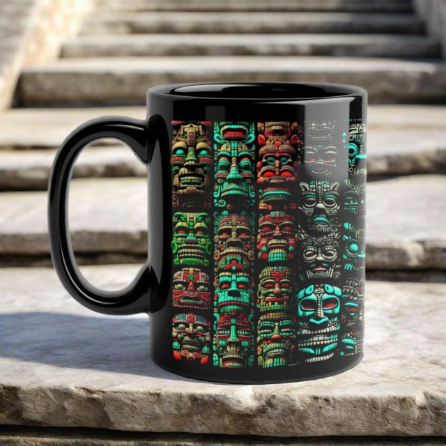 Mayan Stone Ceramic Coffee Mug - History Lovers Gift, 350ml Tea Cup