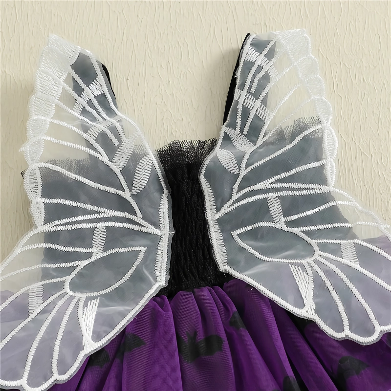 Toddler Baby Girl Halloween Dress with Bat and Ghost Prints & Butterfly Wings - Image 4
