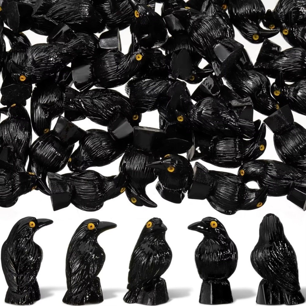 10pcs Realistic Mini Halloween Crow Figurines Resin Black Bird Decorations - Image 4