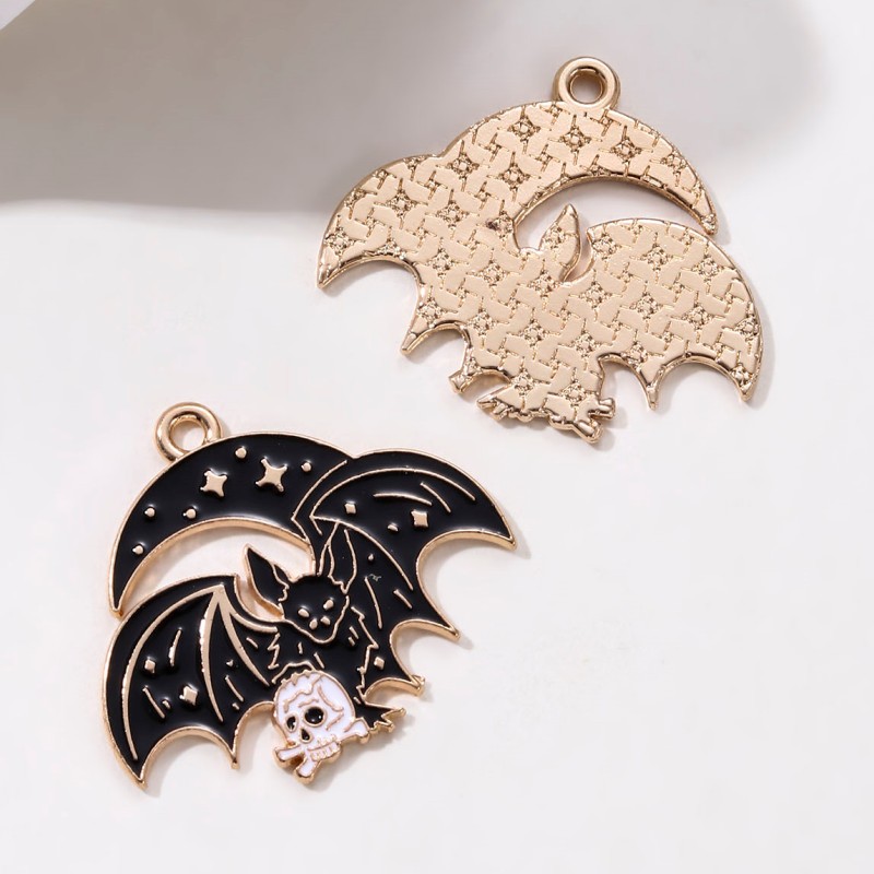 10pcs Halloween Gothic Charms – Skull, Rose, Bat & Heart Enamel Pendants - Image 5