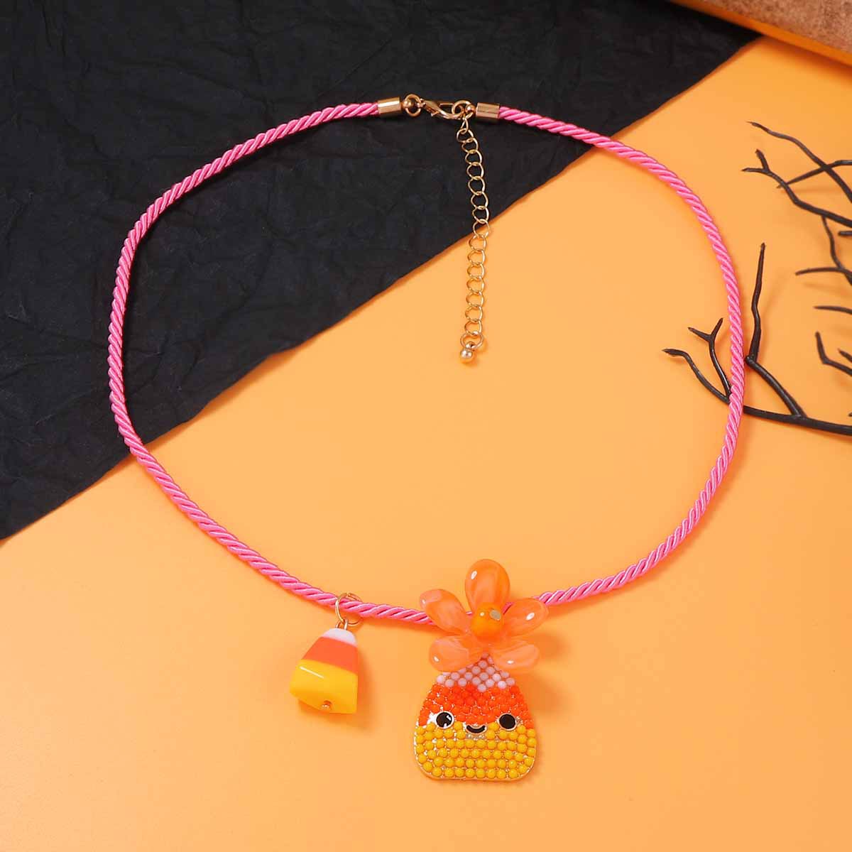 Halloween Pumpkin Pendant Rope Necklace