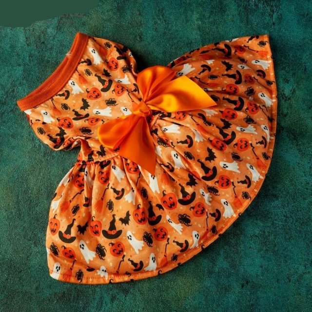 Halloween Pumpkin Bat Print Pet Costume Dress for Dogs and Cats