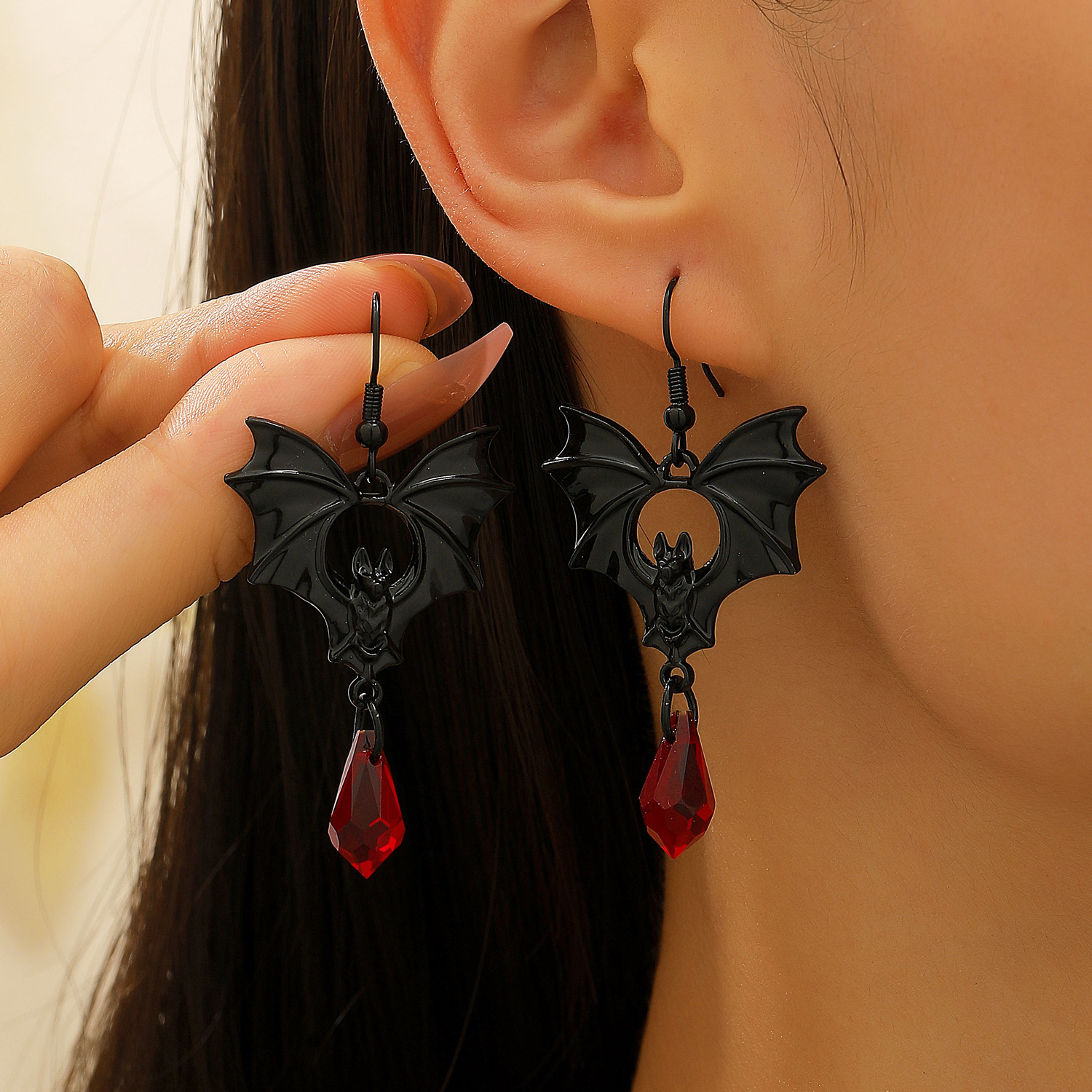 Gothic Bat Dangle Earrings – Minimalist Metal Halloween Jewelry - Image 3