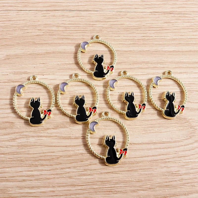 10pcs Enamel Cat & Moon Charms for Jewelry Making – 0.87x1.1in - Image 3