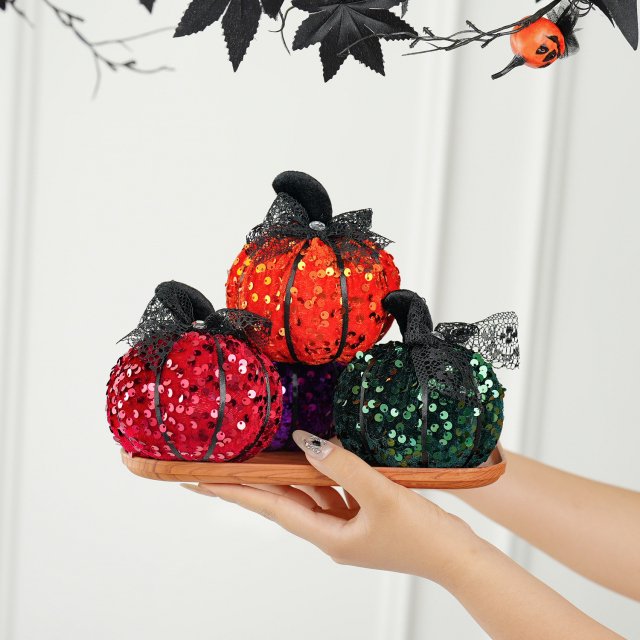 Artificial Sequin Pumpkins for Halloween Decor
